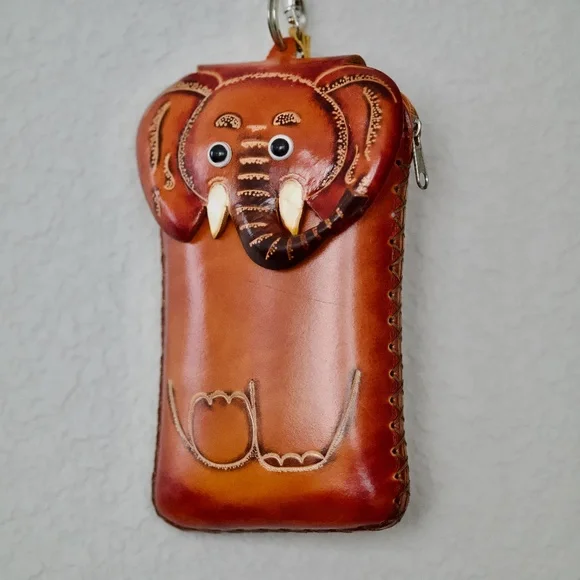 Hand Crafted Carved Leather Elephant Phone Wristlet Wallet with Strap NWOT - Picture 7 of 7